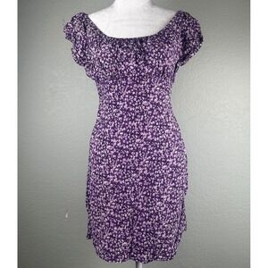 90s Vtg DBY Ltd Milkmaid Mini Dress Juniors Size 3 Purple Floral Peasant Grunge